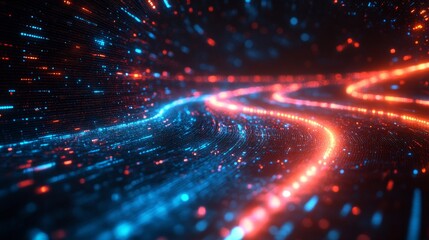 Poster - Abstract Digital Landscape with Intertwined Data Streams Emitting Light and Energy