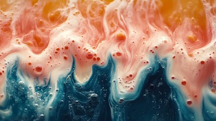 Poster - Colorful abstract background with swirling patterns in shades of blue, orange, and pink with bubbling textures
