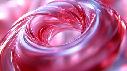 Poster - Close-up of a swirling pink glass texture creating a hypnotic spiral pattern with reflections of light
