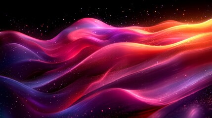 Poster - Abstract digital art depicting flowing waves of vibrant red, orange, and purple hues with a cosmic starry background