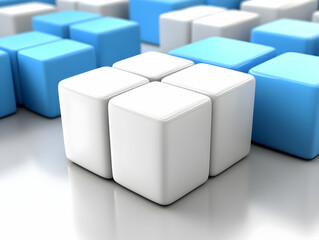 Poster - Abstract Geometric Arrangement Of Blue And White Cubes