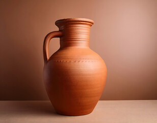 Poster - Clay pottery jar with a textured surface against a simple background