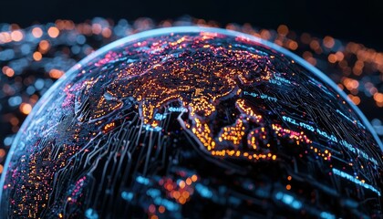 Poster - Glowing digital globe representation highlighting Asia's vibrant connectivity.