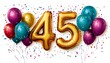 © Ilja - Golden Number 45 Balloons With Festive Colorful Balloons And Confetti On White Background