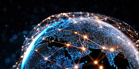 Poster - Illuminated globe with digital connections illustrating global technology.