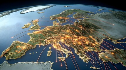 Poster - Global connectivity a high-tech digital globe depicting europe’s capital cities