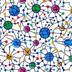 Poster - Colorful abstract network pattern with circles and connecting lines.