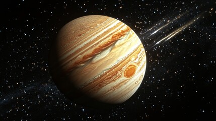 Wall Mural - gas giant planet with swirling, colorful clouds and light trails in depths of space for exploration