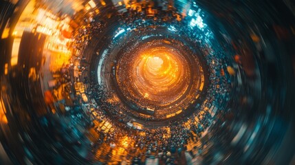 Poster - Abstract Vortex of Energy: Swirling Concentric Layers with Dynamic Blur and Contrasting Warm and Cool Tones for Futuristic Concepts