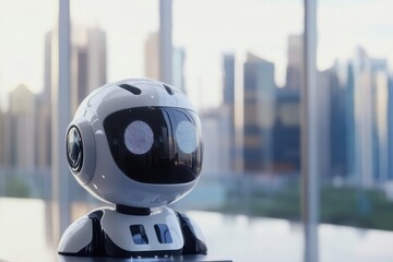 Poster - Modern robotic assistant in an urban office environment during daylight hours