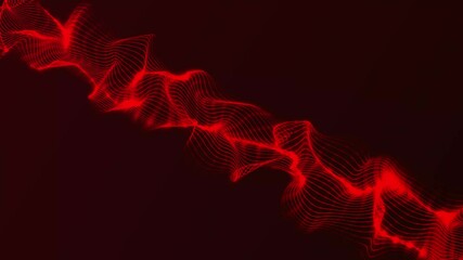Fototapete - 4k resolution red form particles dot and lines wave swirling dynamically across lush black background, Animated motion graphics for digital design and video production elements
