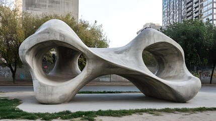 Poster - Innovative concrete sculpture installation urban park art piece outdoor setting artistic perspective