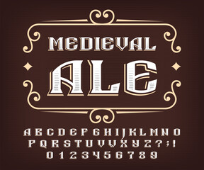 Fototapete - Medieval Ale alphabet font. Letters and numbers in medieval style for label, badge or emblem design. Stock vector typeface for your typography design.