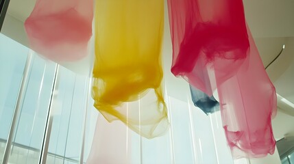 Poster - Dynamic fabric art installation modern gallery textile display contemporary environment aesthetic viewpoint