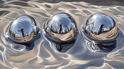 Poster - Smooth textured pebbles in shallow water outdoor photography natural environment close-up view