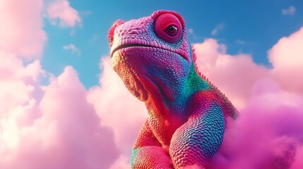 Poster - Vibrant chameleon art display digital gallery pop art style colorful chaos high angle view