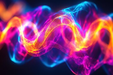 Fototapete - Colorful light waves flowing through a dark space creating vibrant patterns