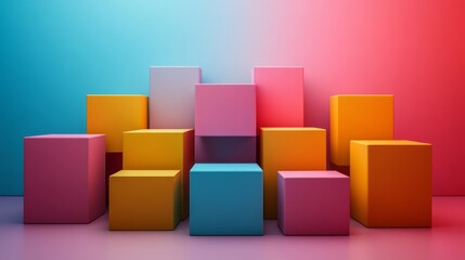 Poster - Geometric Presentation Stage with Pastel Tones and Soft Gradients for Product Showcase and Display Platforms, Modern Abstract 3D Rendered Composition