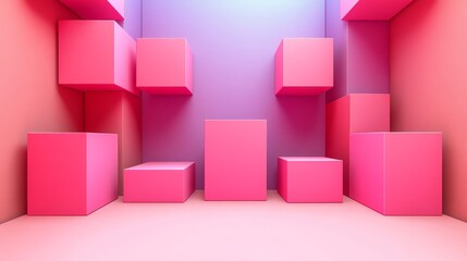Poster - Geometric Harmony: A Study in Pink and Purple Cubes with Contemporary Color Harmony