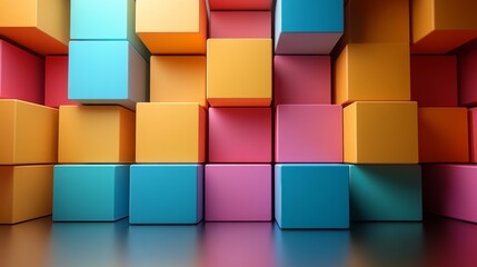 Poster - Abstract Composition of Vibrant Cubic Shapes, Reflective Surface, and Graphic Design Concept