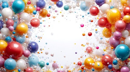 Poster - Vibrant Sphere Assemblage with Translucent Bubbles, Creating a Joyful and Dynamic Visual, Perfect for Celebrations and Abstract Designs