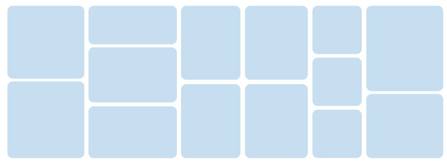 Aufkleber - Template of photo montage. 14 Blue frames design composition for gallery for website with squares. Banner for bg design