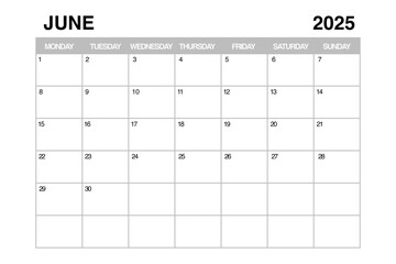 Poster - June 2025 Monthly Calendar Planner Template. 3d Rendering