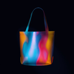 Poster - Colorful Blank Textile Tote Bag Mockup Template for Shopping with Handles in Neon Light. 3d Rendering