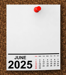 Aufkleber - Calendar June 2025 on Blank Note Paper. 3d Rendering