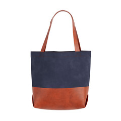 Poster - Orange and Blue Blank Leather Tote Bag Mockup Template for Shopping with Handles. 3d Rendering