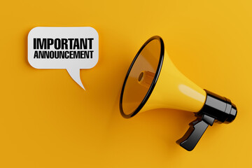 Aufkleber - Yellow Megaphone with Important Announcement Sign Speech Clouds Chat Bubble. 3d Rendering