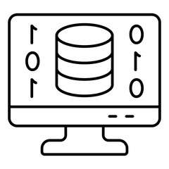 Fototapete - Disks on monitor screen thin line icon, data encryption and storage concept. Vector graphics. Backup sign on white background, linear style for mobile or design.