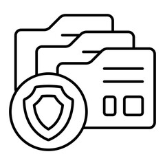 Fototapete - Data secure folders thin line icon, protection concept. Vector graphics. Safety shield with file folders, data sign on white background, linear style for mobile or design.