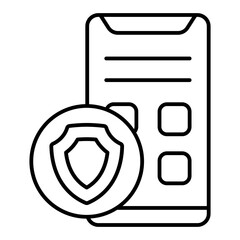 Fototapete - Smartphone with shield thin line icon, data protection concept. Vector graphics. Safety of phone apps, secured sign on white background, linear style for mobile or design.