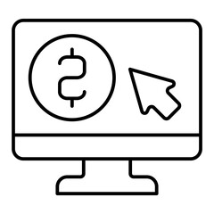 Fototapete - Monitor screen with coin and cursor thin line icon, bank account concept. Vector graphics. Display with coin and mouse pointer, money sign on white background, linear style for mobile or design.
