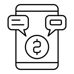 Poster - smartphone, coin and messages thin line icon, bank account concept. vector graphics. money spending 