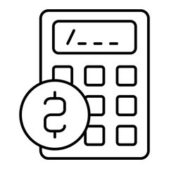 Poster - Calculator with dollar coin thin line icon, finance and accounting concept. Vector graphics. Counting money, tool sign on white background, linear style for mobile or design.