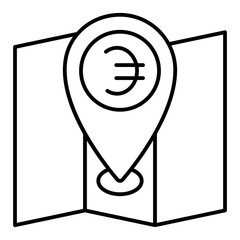 Poster - currency location point thin line icon, banking concept. vector graphics. exchange point, map sign o