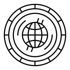 Poster - Coin with world globe thin line icon, worldwide finance concept. Vector graphics. Crypto world economy coin sign on white background, linear style for mobile or design.