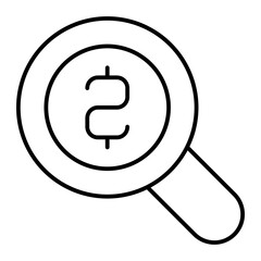 Poster - magnifier with coin thin line icon, financial advice concept. vector graphics. money and magnifying 