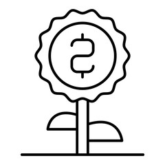 Poster - Coin flower thin line icon, financial advice concept. Vector graphics. Money coin portfolio, growth sign on white background, linear style for mobile or design.