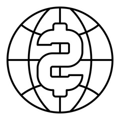Poster - Huge currency letter and world globe thin line icon, finance advice concept. Vector graphics. Worldwide money, planet sign on white background, linear style for mobile or design.