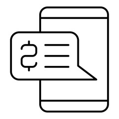 Poster - money message on smartphone thin line icon, financial advice concept. vector graphics. currency grow