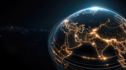 Aufkleber - stunning digital representation of Earth showcasing illuminated continents and network of lights, symbolizing global connectivity and technology. image evokes sense of wonder and innovation