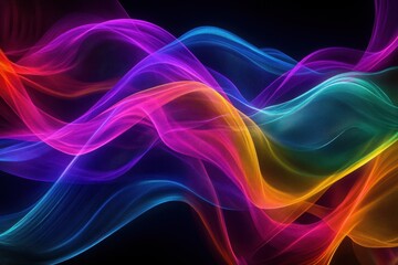 Fototapete - Colorful light waves create vibrant patterns in a dark background