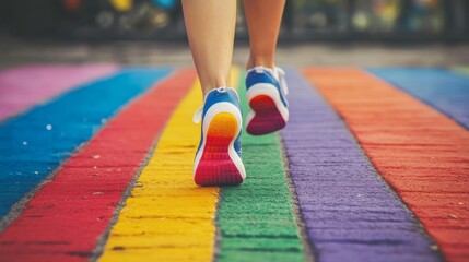 Poster - Colorful rainbow fitness background featuring vibrant athletic elements, neon gradient lights, and energetic workout vibes for health, wellness, and active lifestyle concepts
