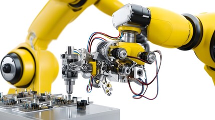 Aufkleber - A highly sophisticated multi axis robotic arm equipped with a specialized metal 3D printing tool head designed for advanced manufacturing processes