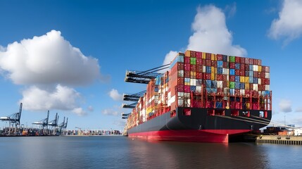 Poster - A large container ship docked at a bustling seaport terminal
