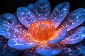 Poster - A mesmerizing digital flower with glowing petals and a vibrant, intricate center.