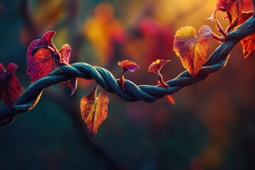 Poster - Autumnal vine with vibrant, backlit leaves twisting gracefully in the golden sunlight.